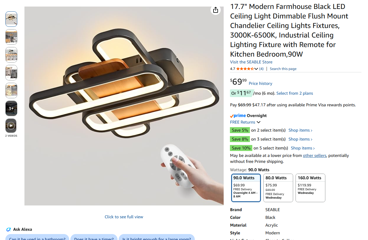 LED Ceiling Light Dimmable Flush Mount Chandelier