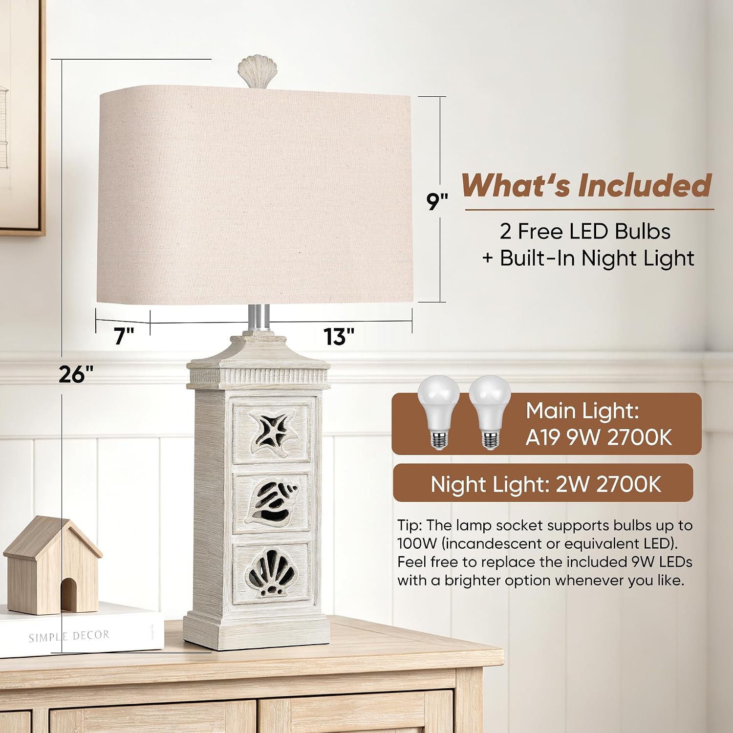 Coastal Table Lamps Set of 2 with Nightlight