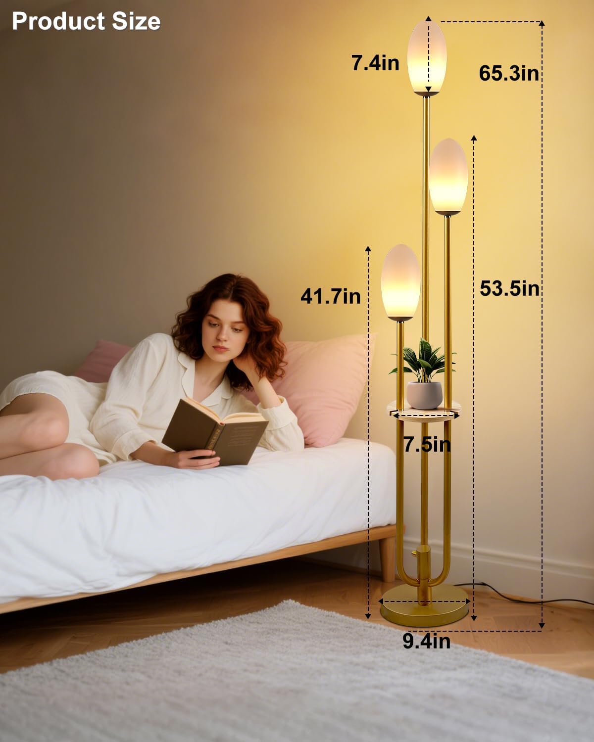 Gold Dimmable Floor Lamp with Table,