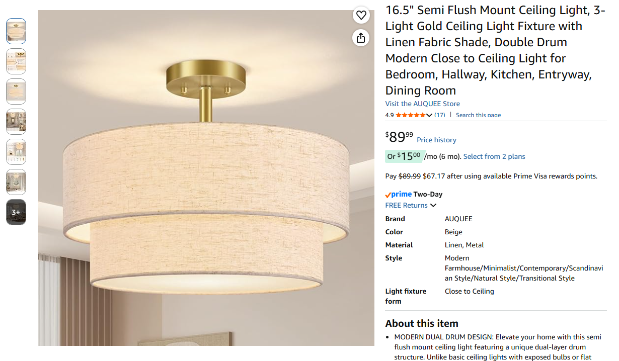 Semi Flush Mount Ceiling 3 Light, 2-Tier