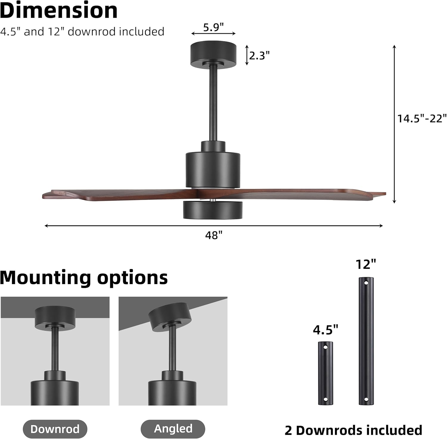 Walnut Ceiling Light Fan With Remote - Solid Wood