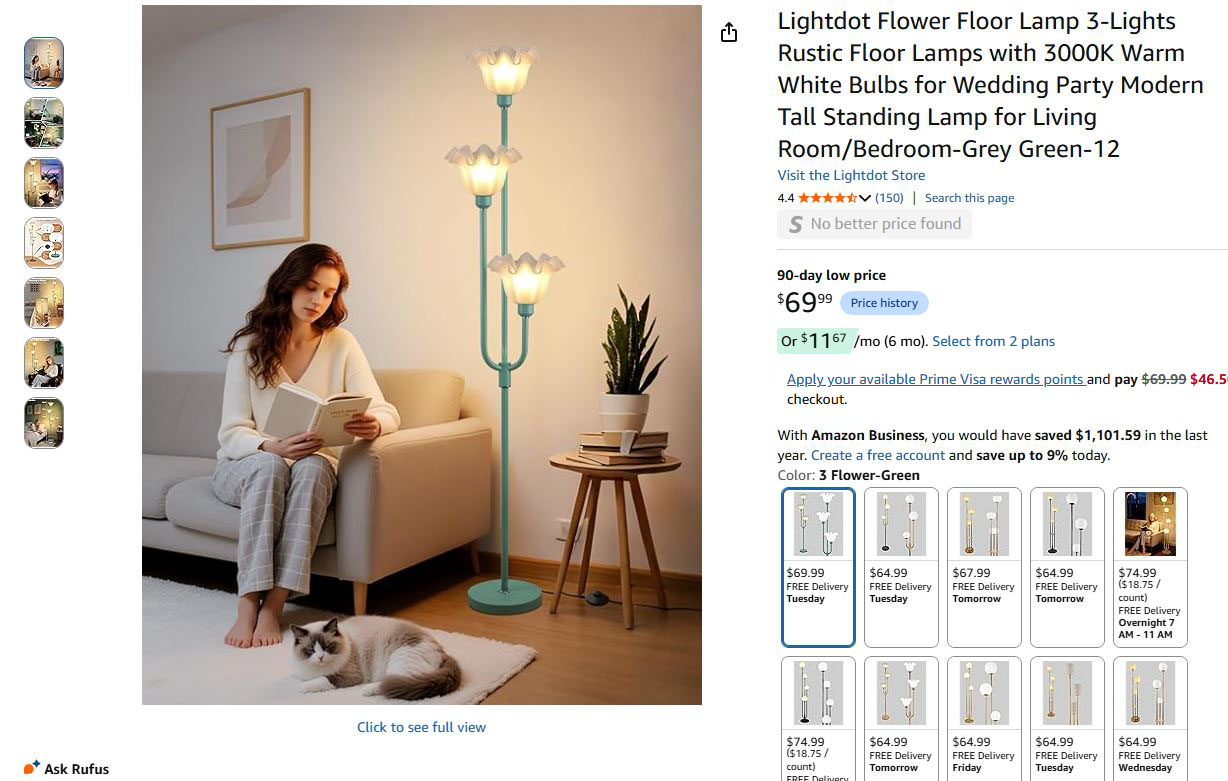 Floor Lamp 3-Lights Flower