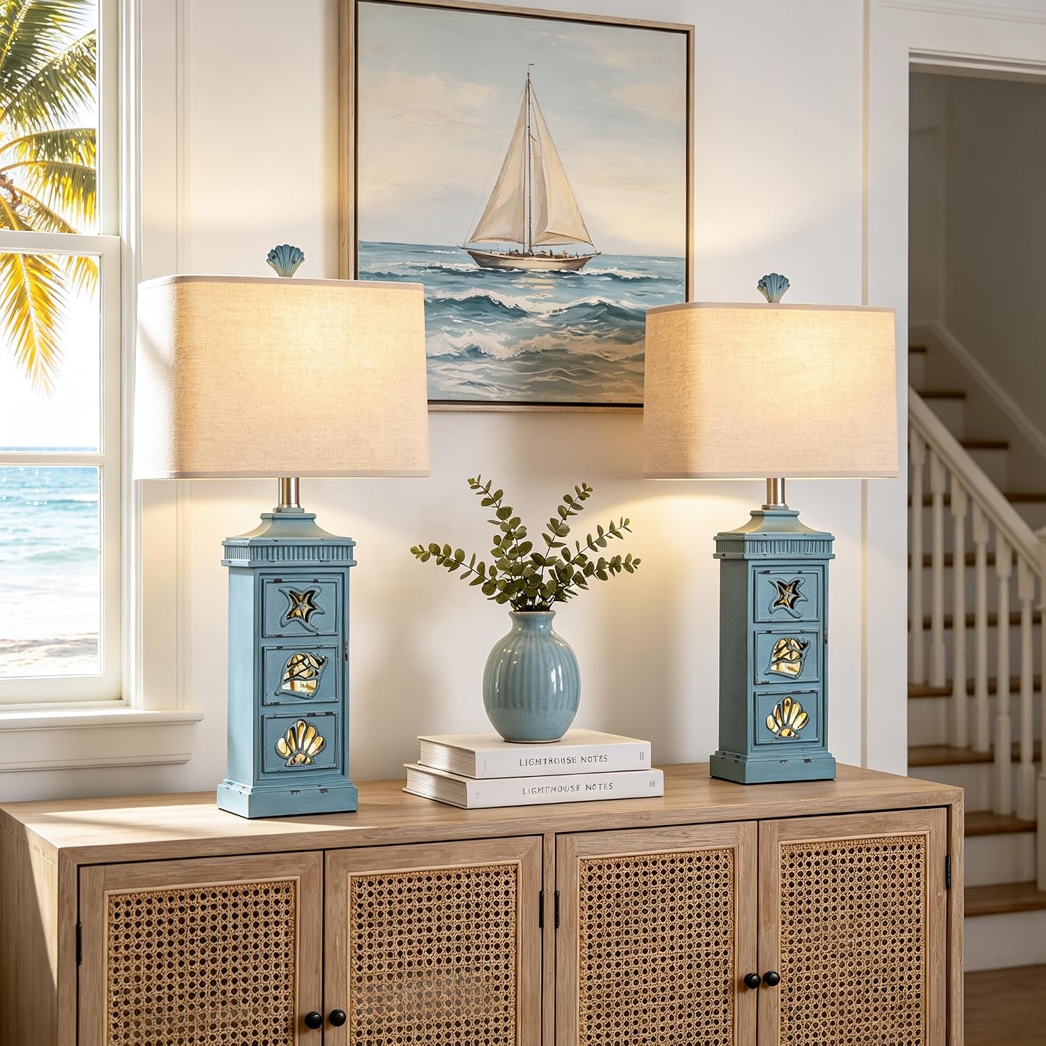 Coastal Table Lamps Set of 2 with Nightlight