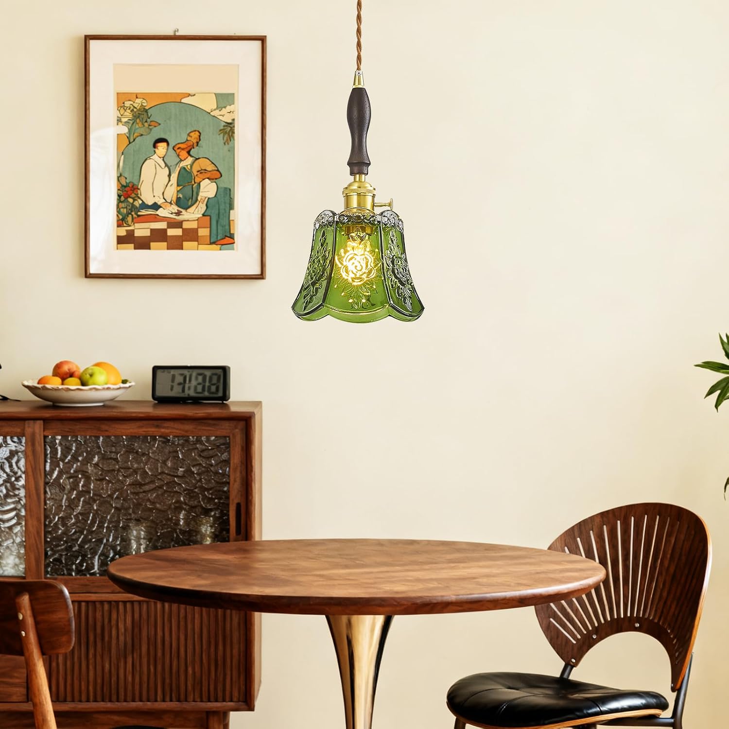 Vintage Green Flower Glass Pendant Lights 3 Pack,