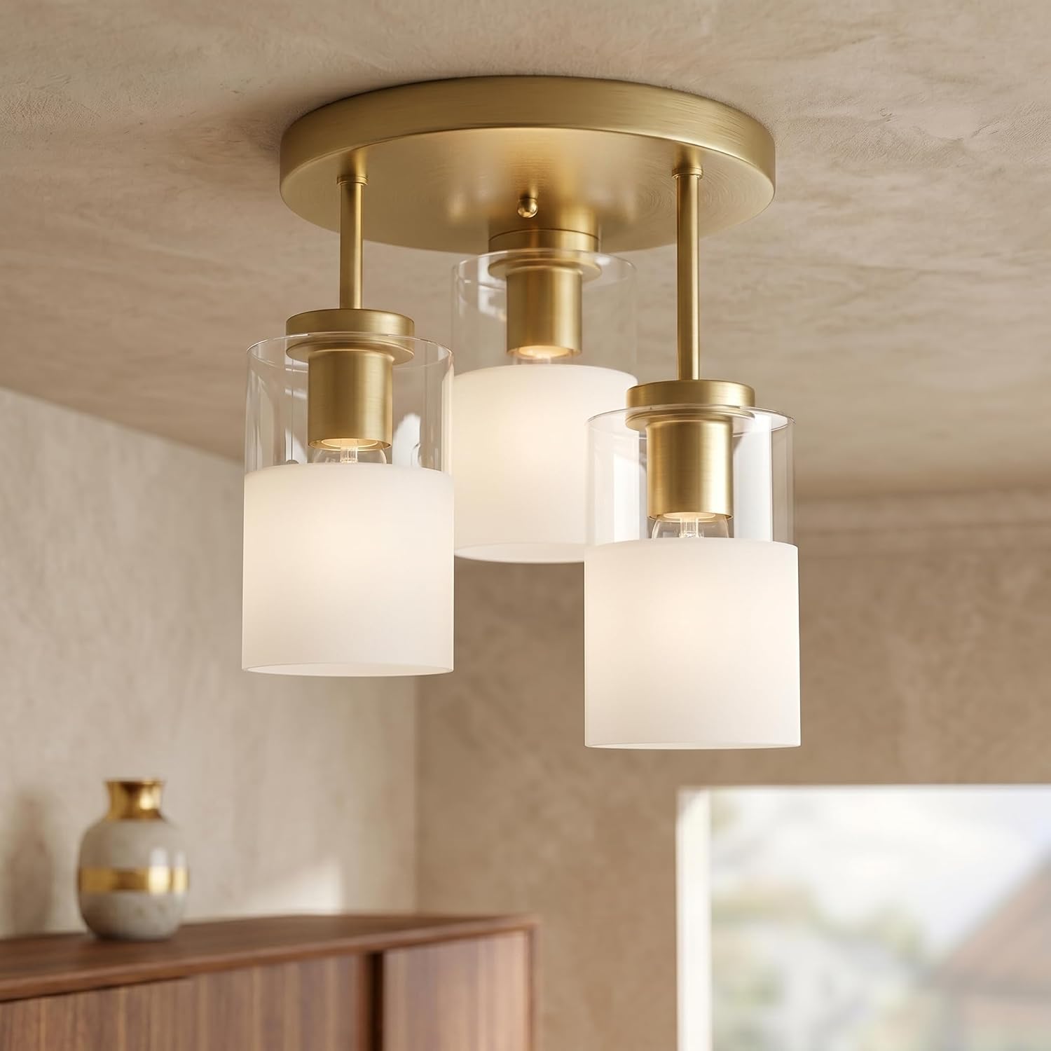 3-Lights Brass Semi Flush Lights