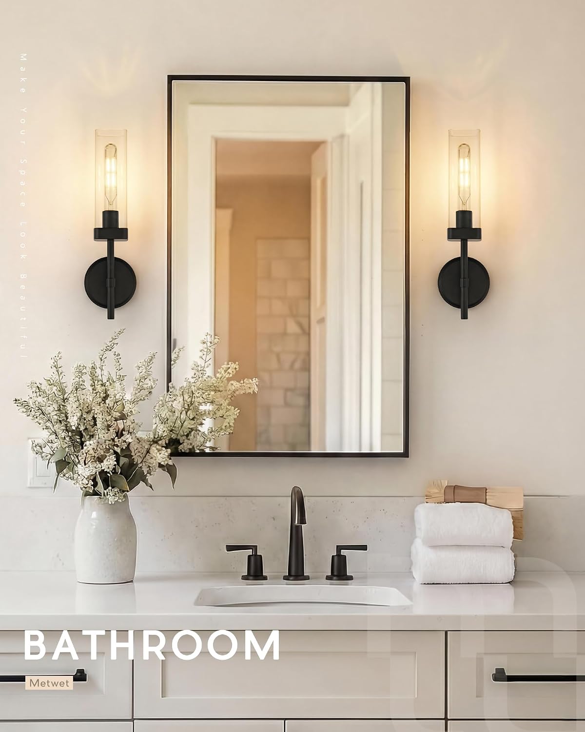 Bathroom Wall Sconces with Square Clear Glass - 2 Pack
