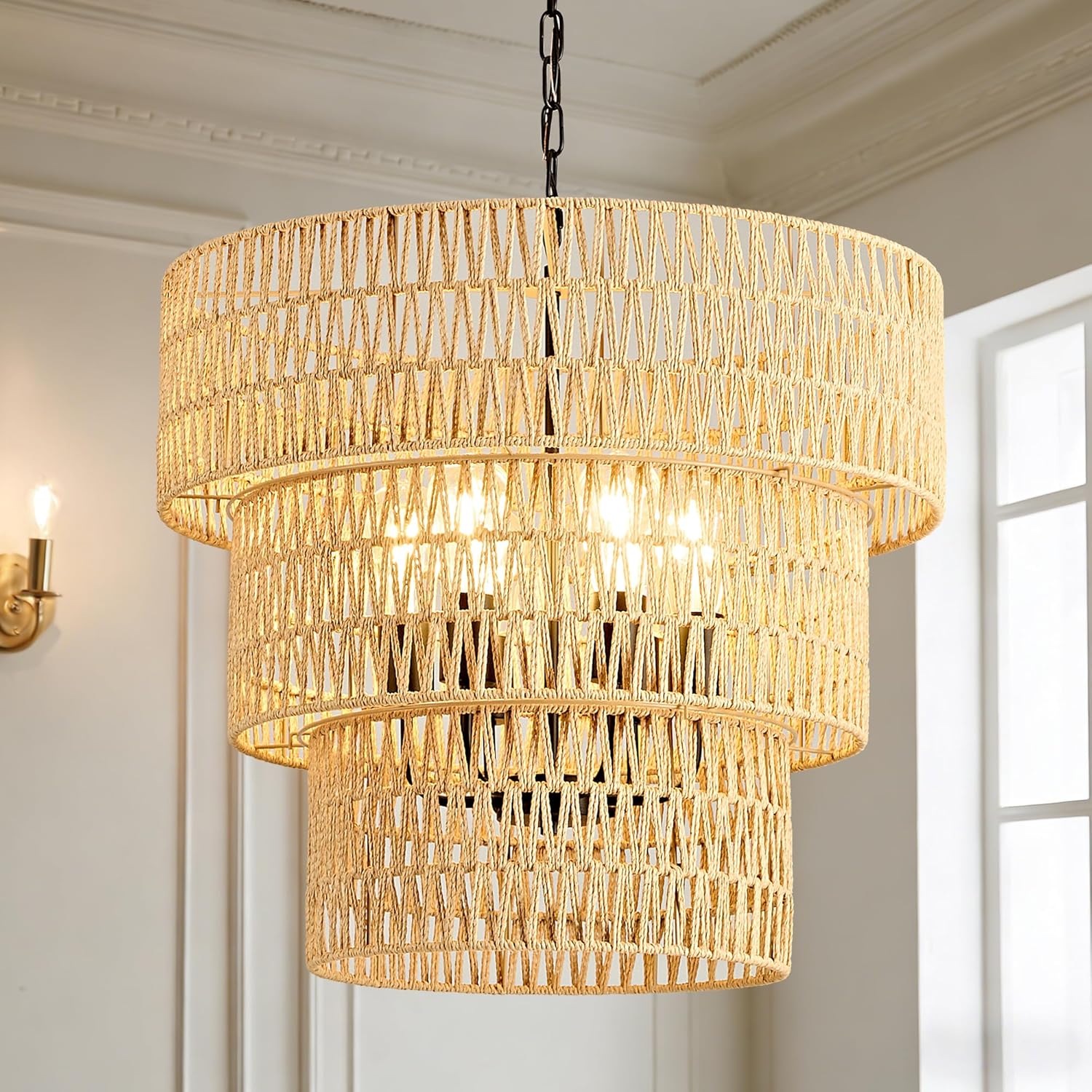 Rattan Chandelier, 3-Tier