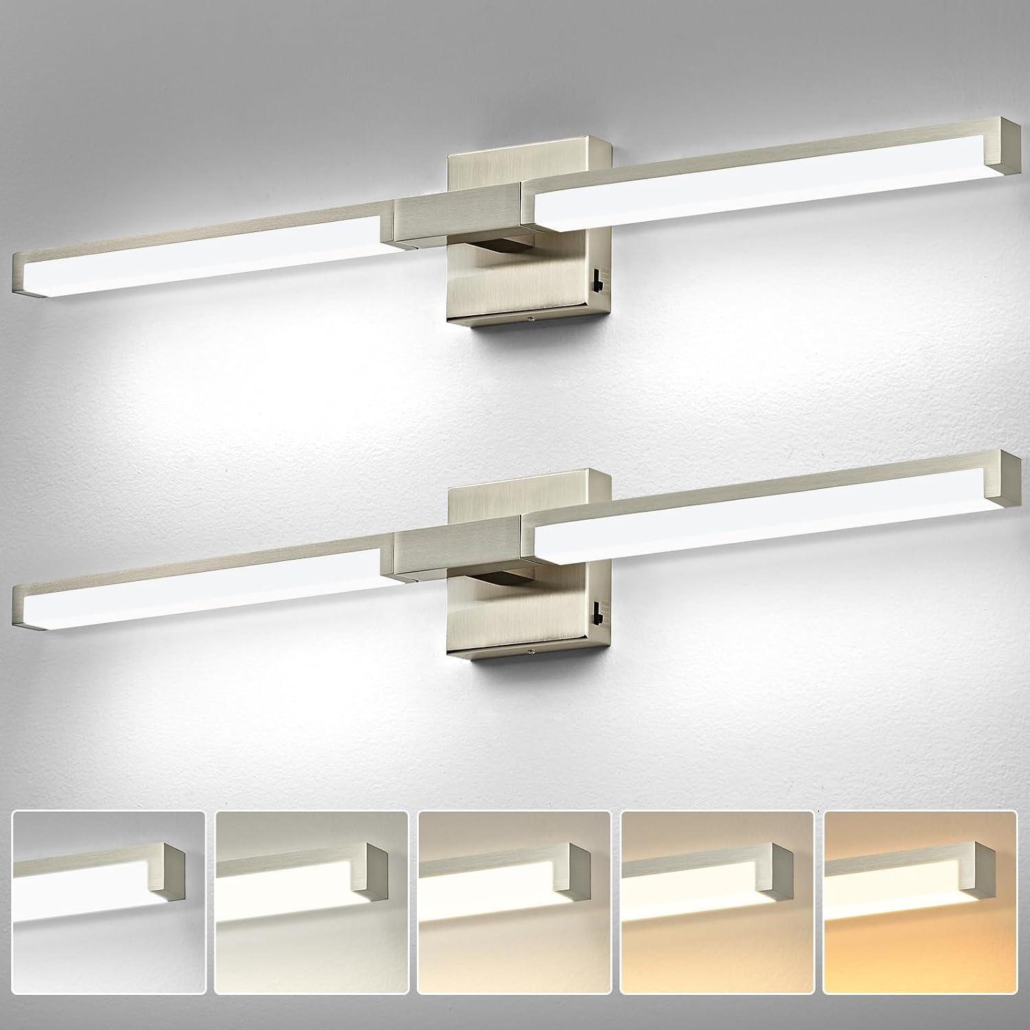 2 Pack Brushed Nickel Modern Bathroom Light Fixture
