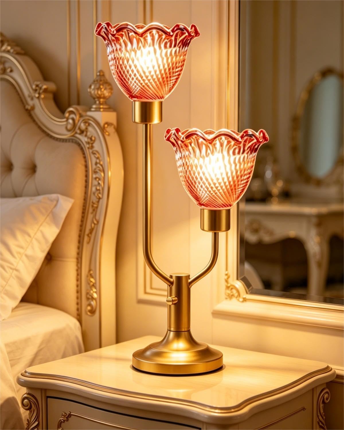 Vintage Brass Glass Table Lamp