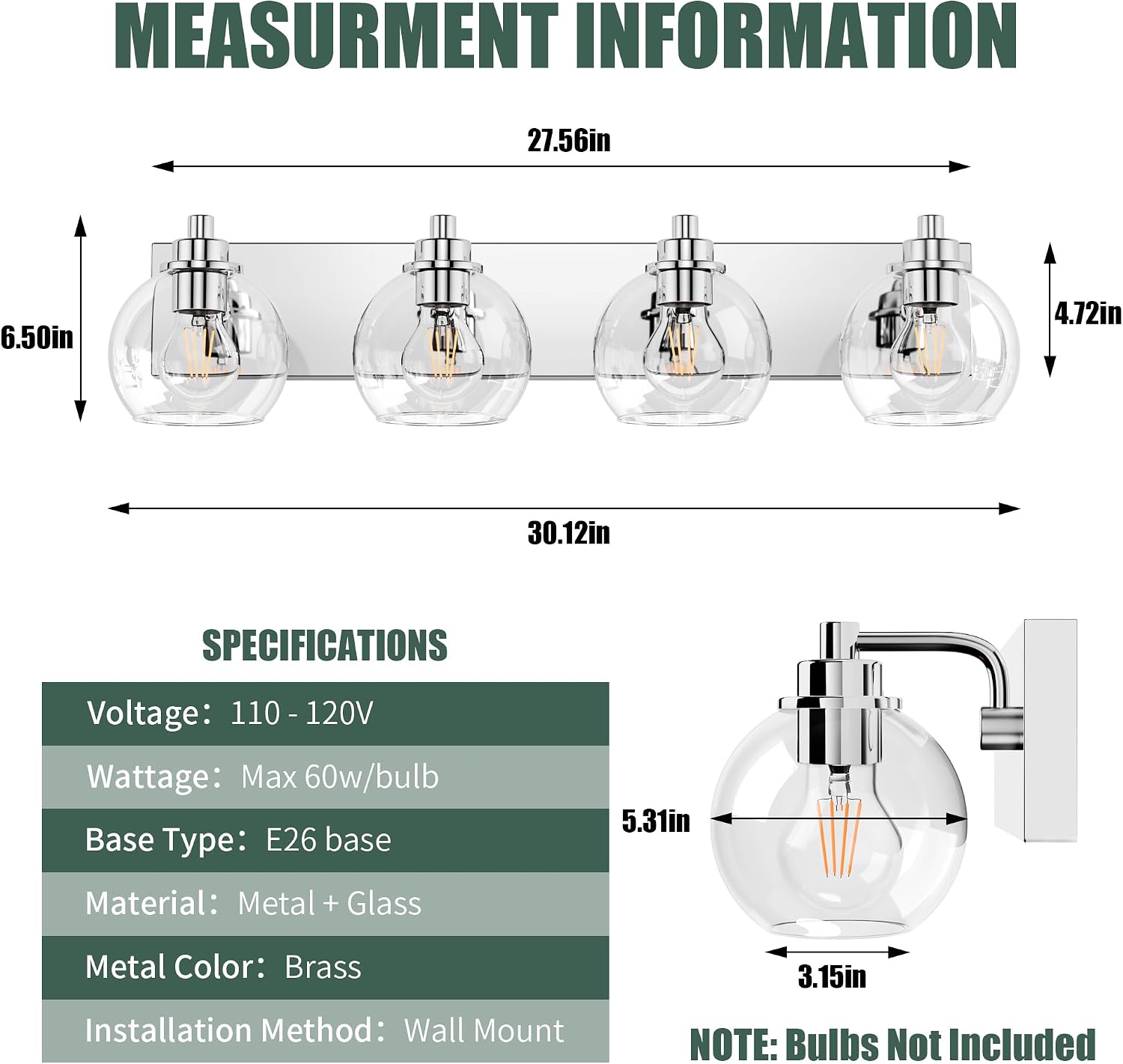 4 Light Bathroom Light Fixtures-Chrome