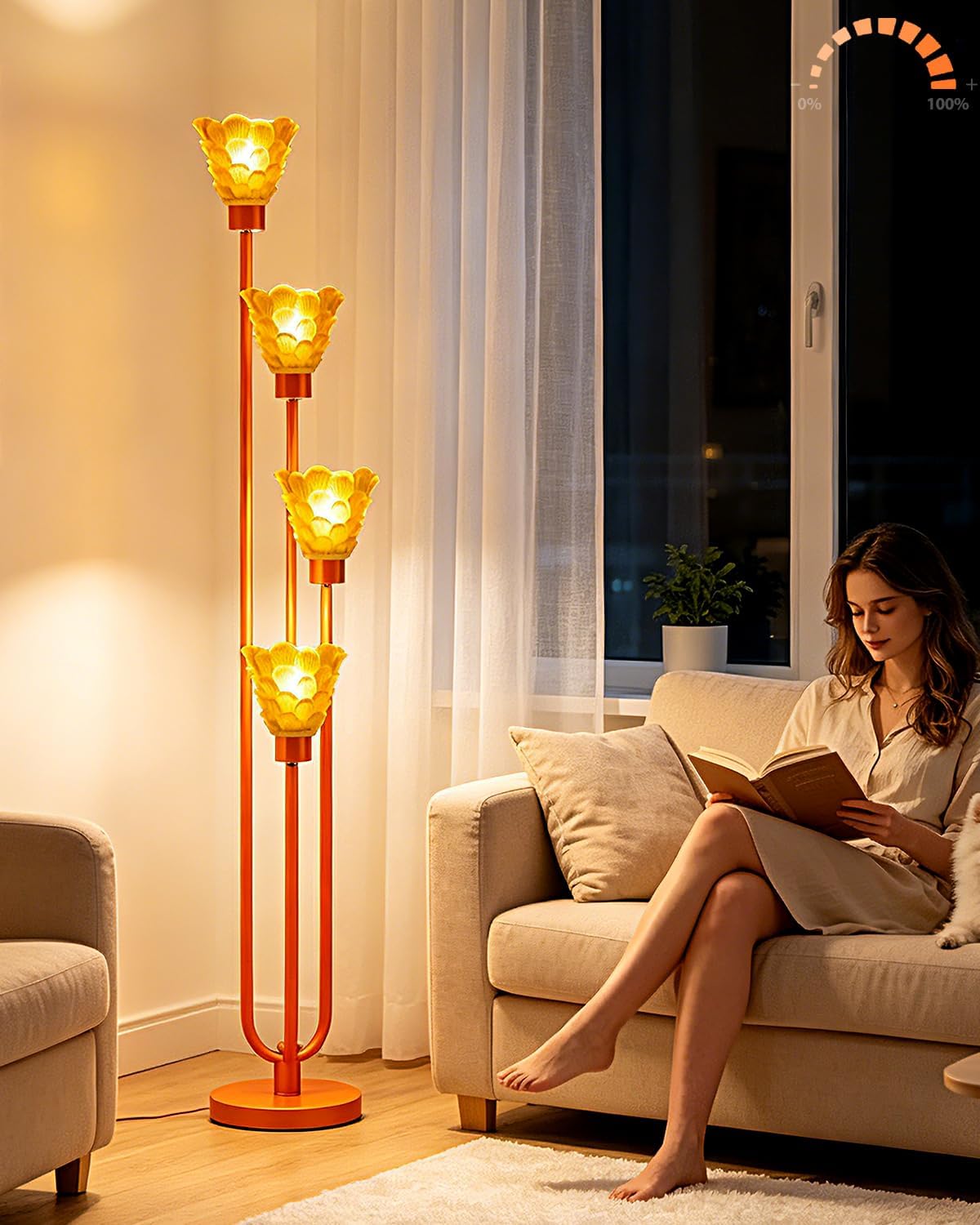 Glass Floor Lamp Dimmable 4-Light