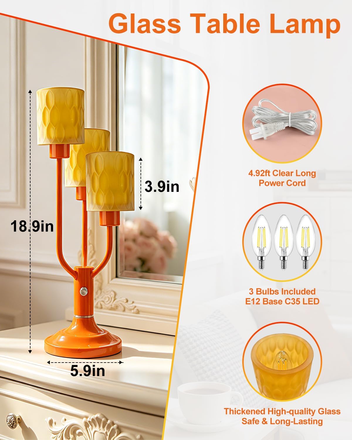 Mid Century Modern Glass Table Lamp