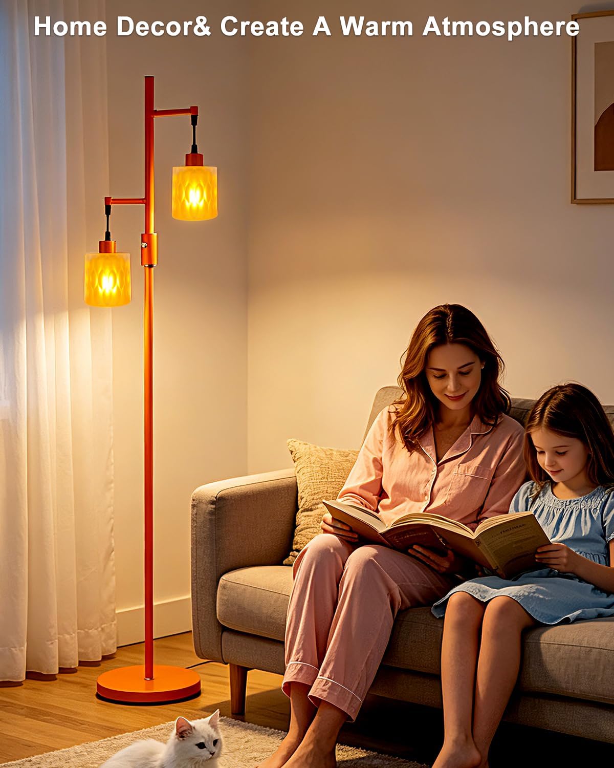 Glass Floor Lamp Dimmable 2-Light Farmhouse