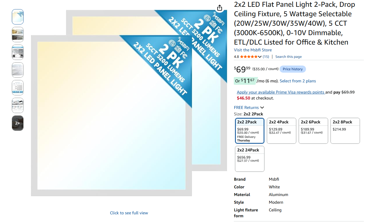 2 pack 2x2 LED Flat Panel Light