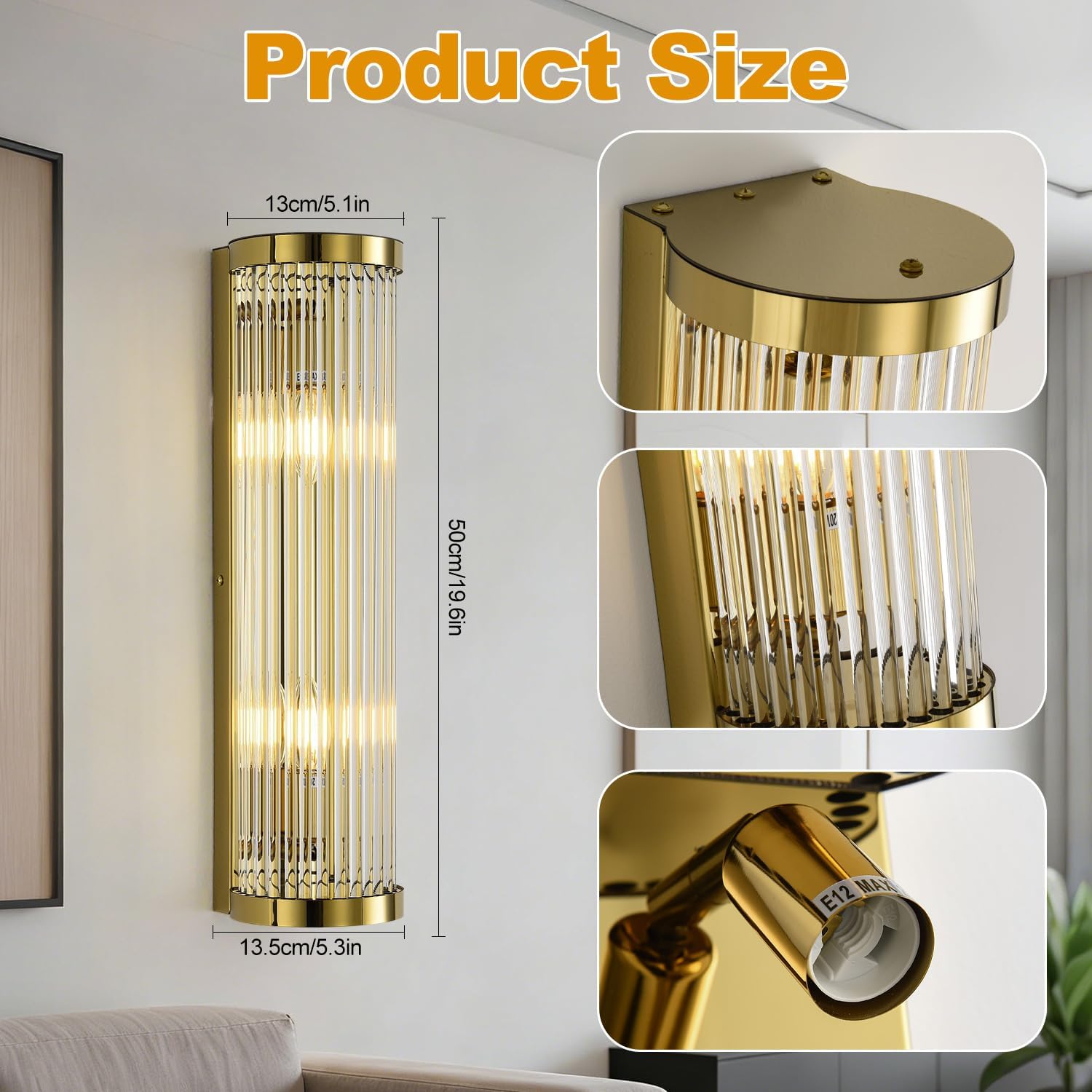 Modern Crystal Gold Wall Sconce,
