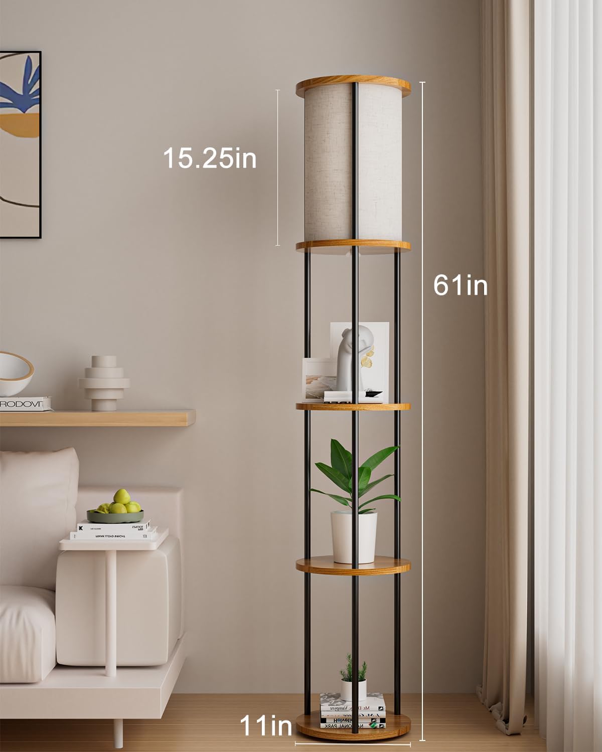 Floor Lamp with 3 Shelves,61" Tall - Includes Bulbs