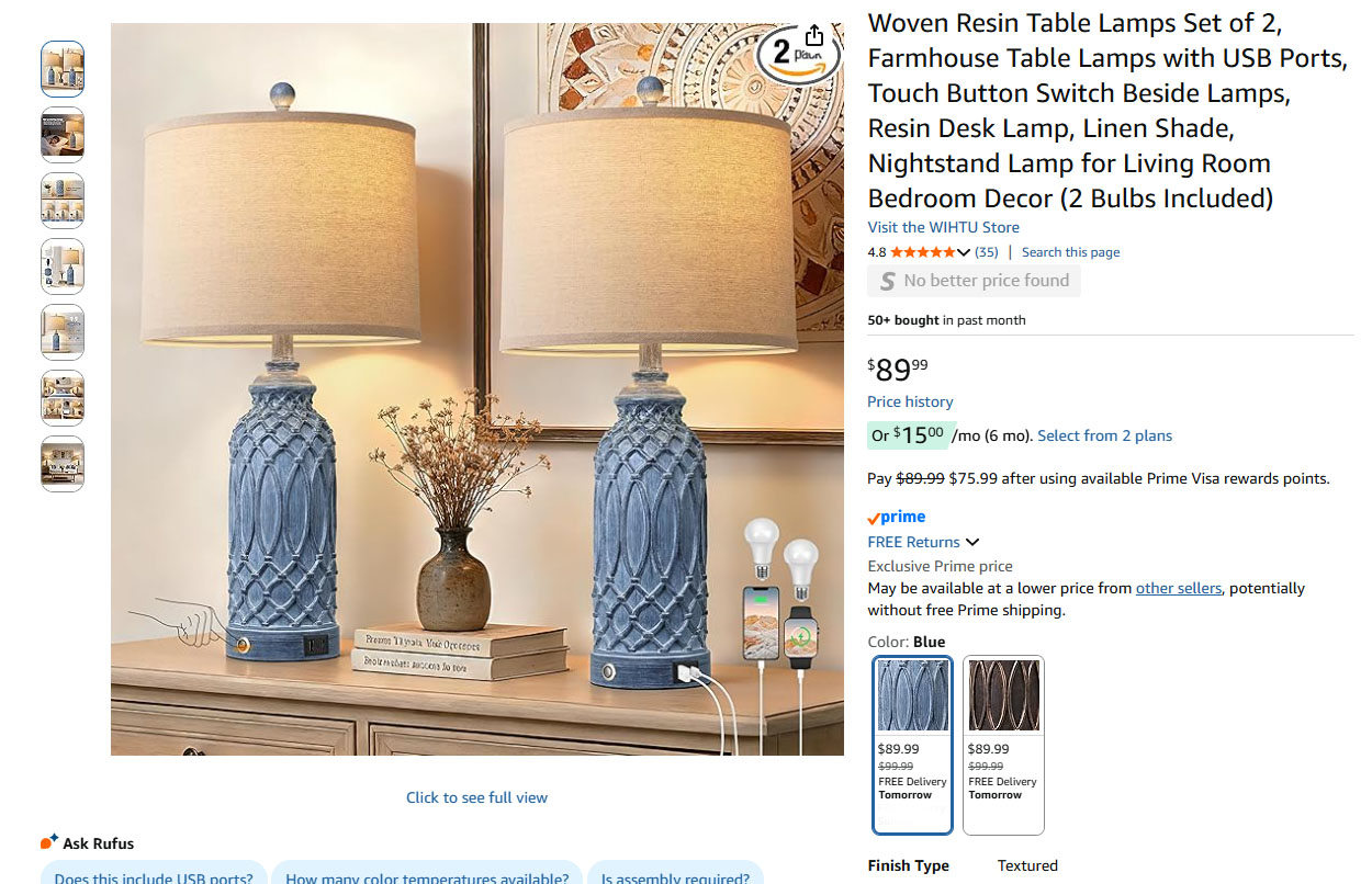 Woven Resin Table Lamps Set of 2,