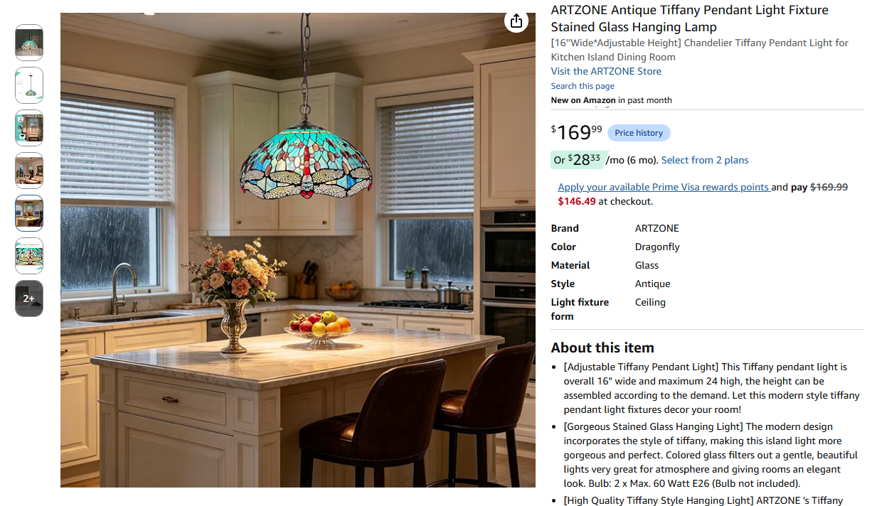 Antique Tiffany Pendant Light Fixture Stained Glass
