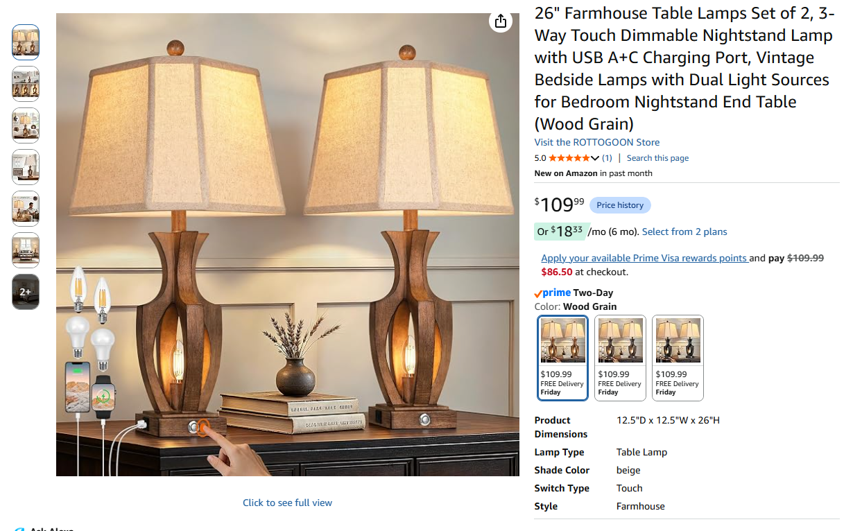 Table Lamps Set of 2, Wood