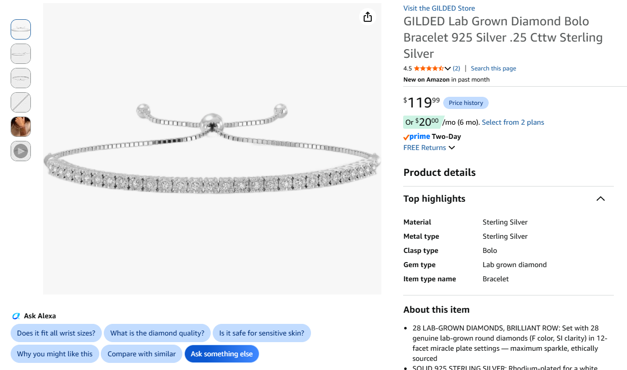 GILDED Diamond Bolo Bracelet 925 Silver .25 Cttw Sterling Silver