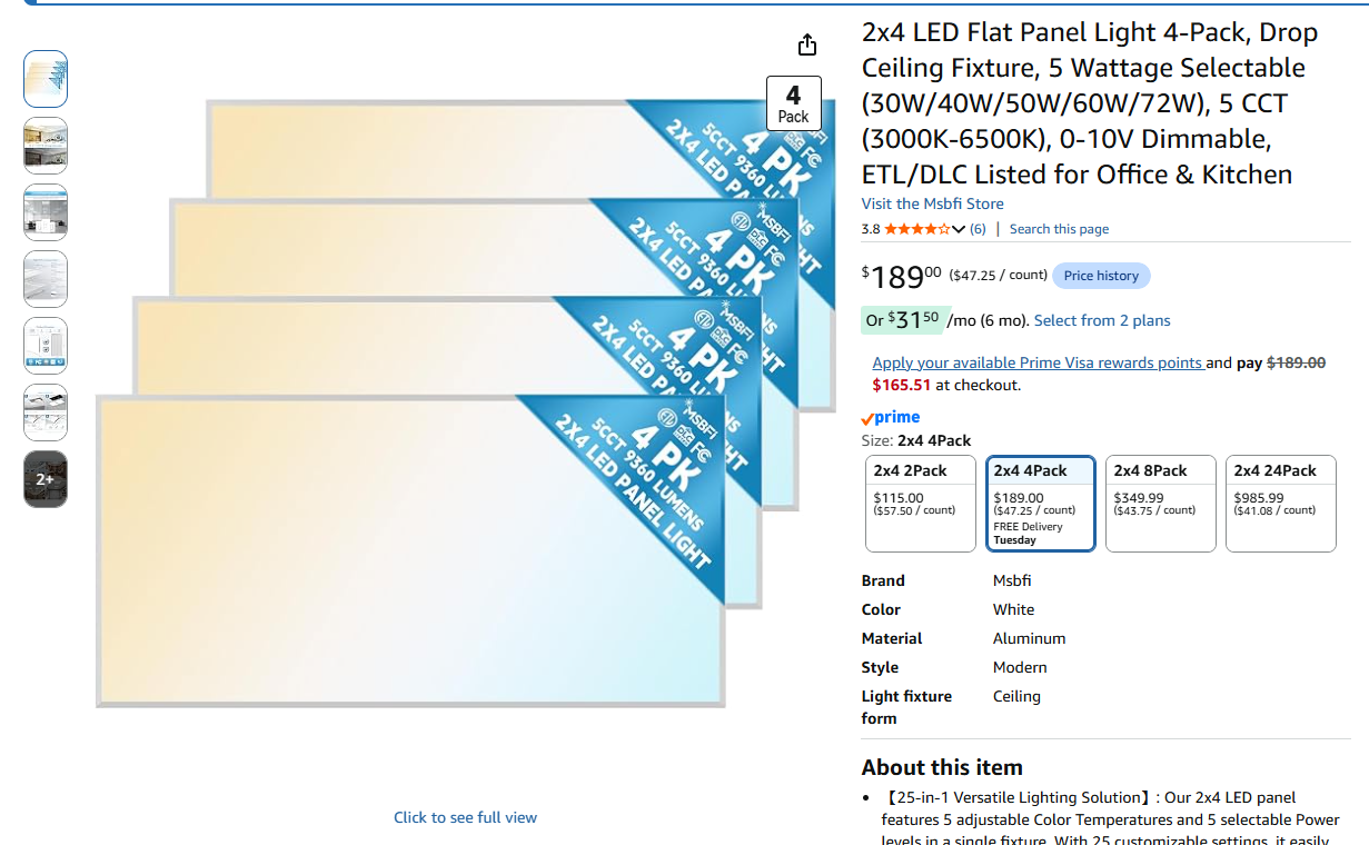 2 pack 2x4 LED Flat Panel Light