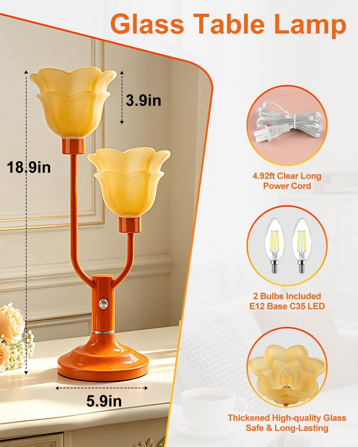 Vintage Flower Table Lamp 2 lights