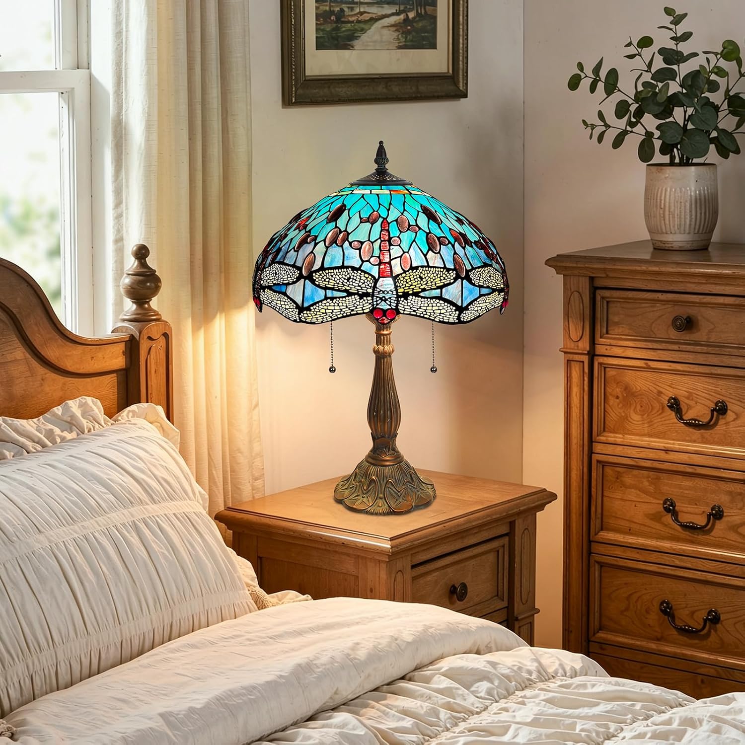 Handcrafted Antique Tiffany Table Lamp Stained Glass