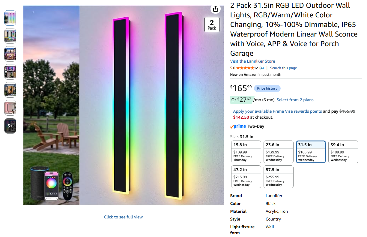 2 Pack 31.5in RGB LED Outdoor Wall