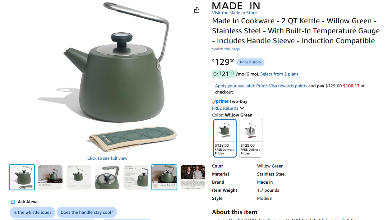 2 QT Kettle - Stainless Steel - Whistle