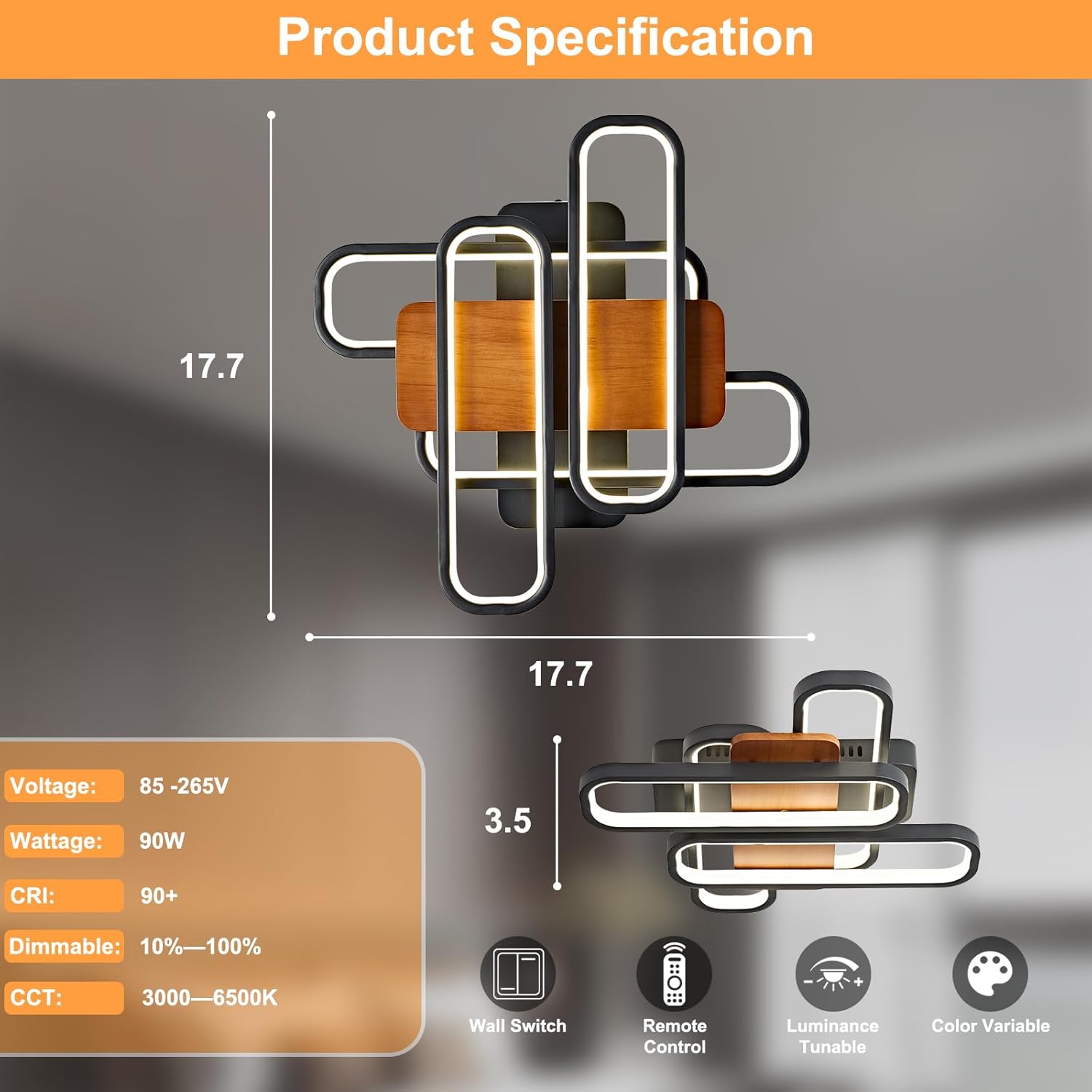 LED Ceiling Light Dimmable Flush Mount Chandelier