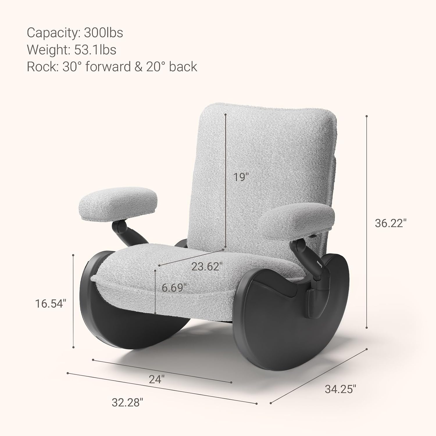 Nursery Rocking Chair Glider with Adjustable Armrests