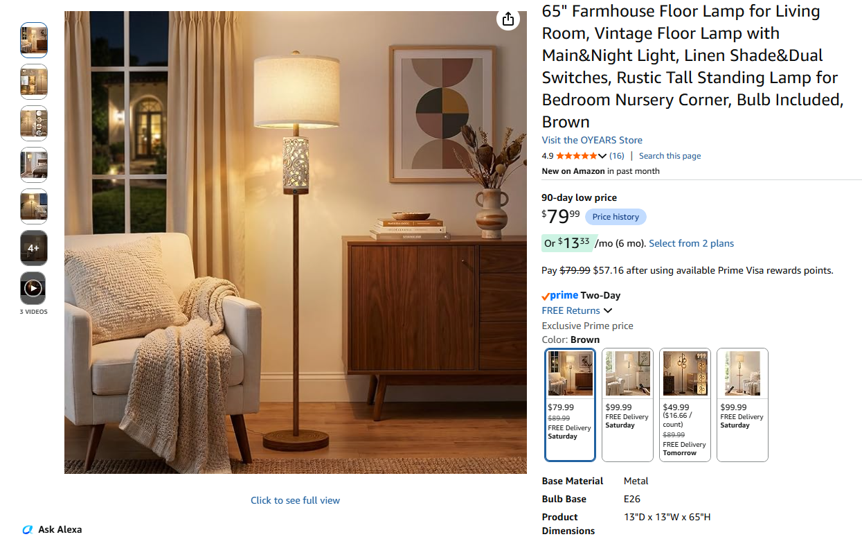 Vintage Floor Lamp with Night light