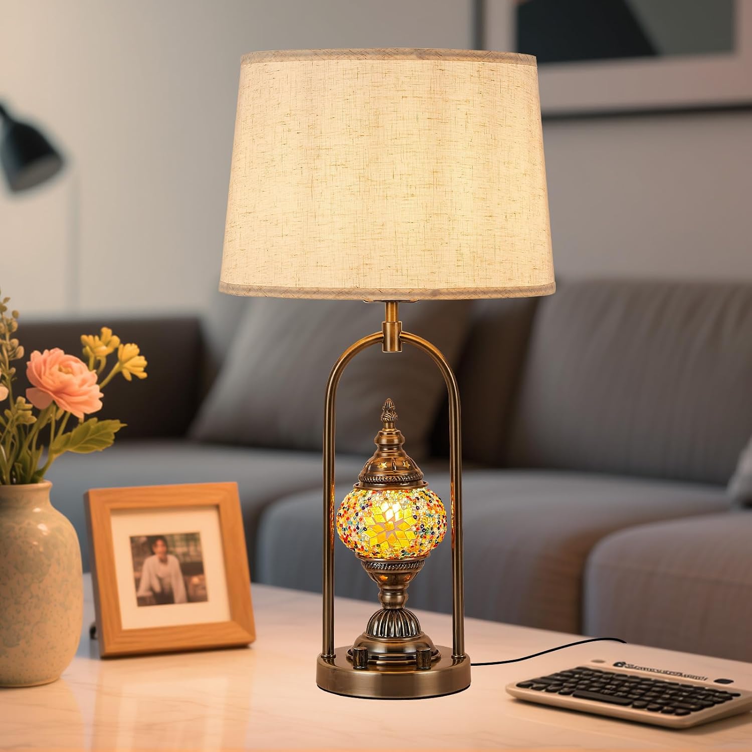 Vintage Moroccan Mosaic Table Lamp Set with USB