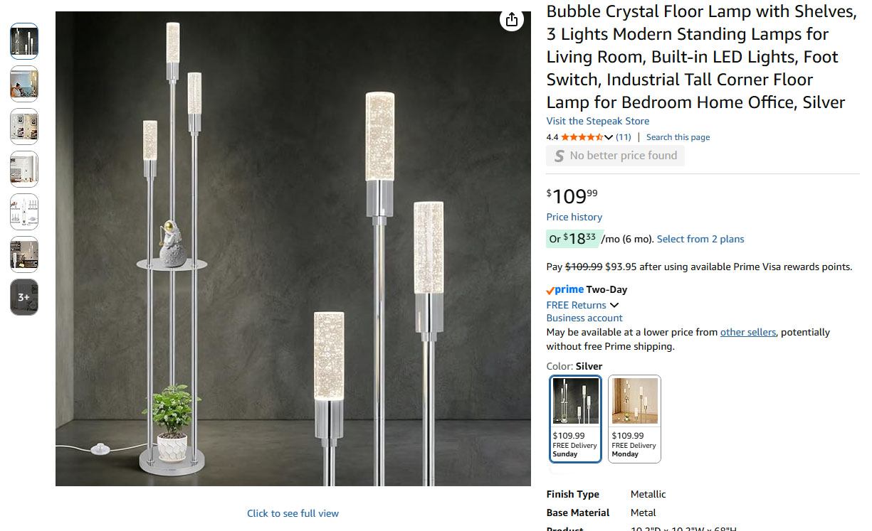 Bubble Crystal Floor Lamp with Shelves,