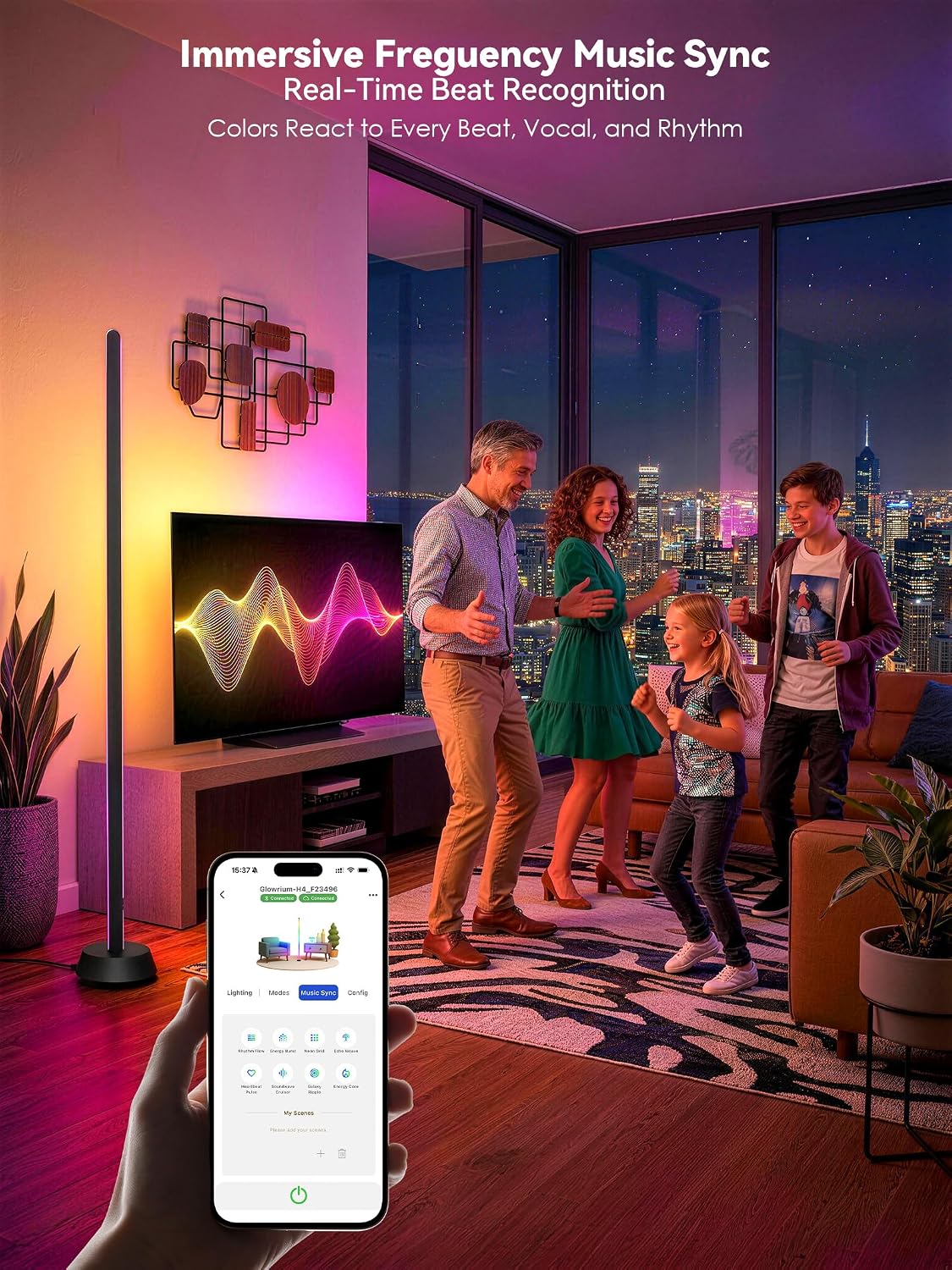 Floor Lamp with RGB Ripple Projector, 3-in-1 LED
