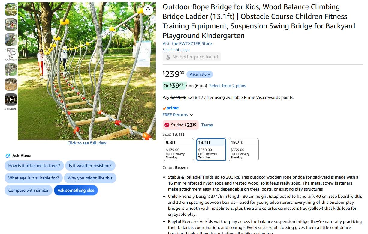 Outdoor Rope Bridge for Kids