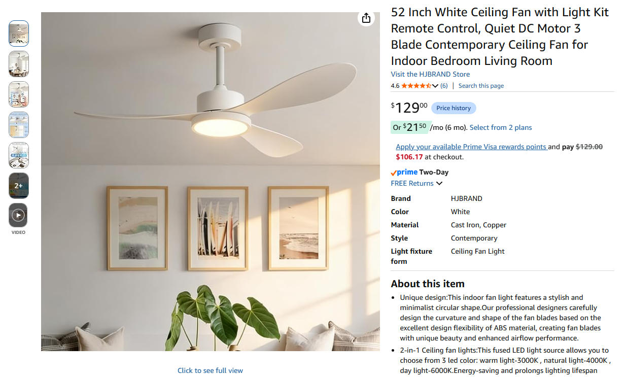 White Ceiling Fan with Light Kit Remote