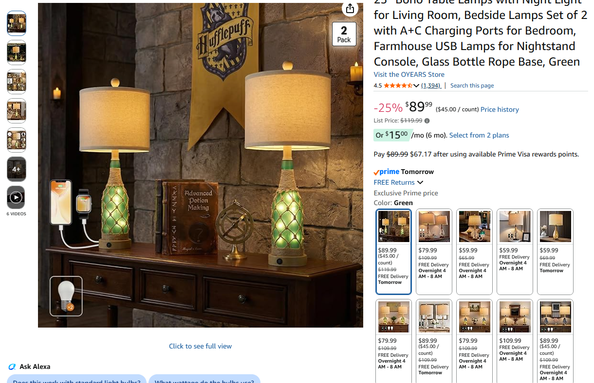 Boho Table Lamps with Night Light+USB Charge Port