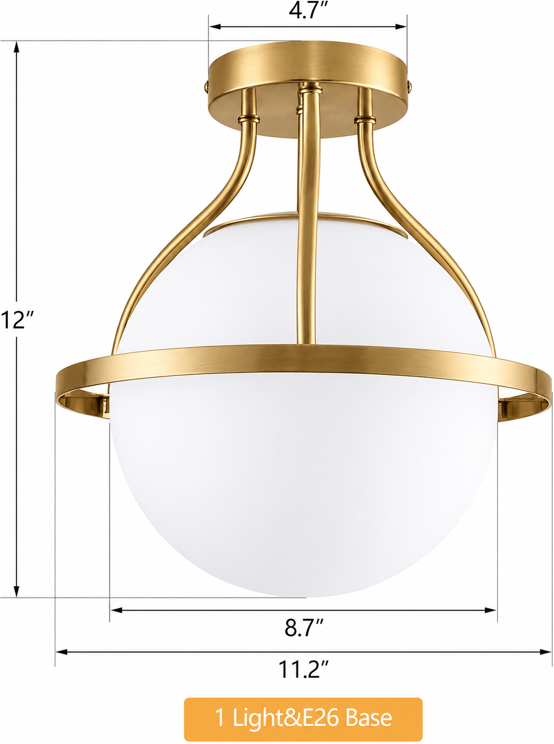 Mid Century Semi Flush Mount Ceiling Light,
