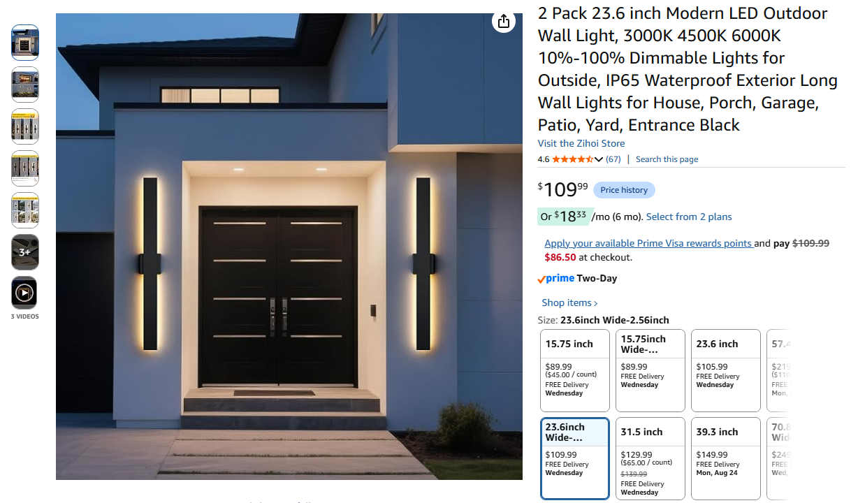 2 Pack Modern LED Outdoor Wall Light