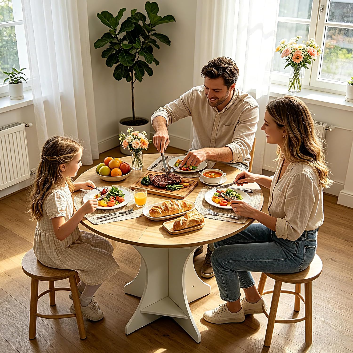 40" Round Dining Table Modern Circle Farmhouse Kitchen Table