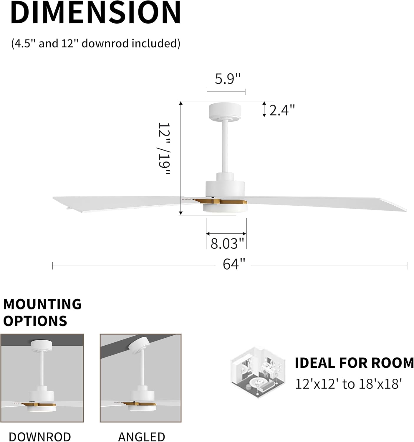 Ceiling Fan with Light and Remote,