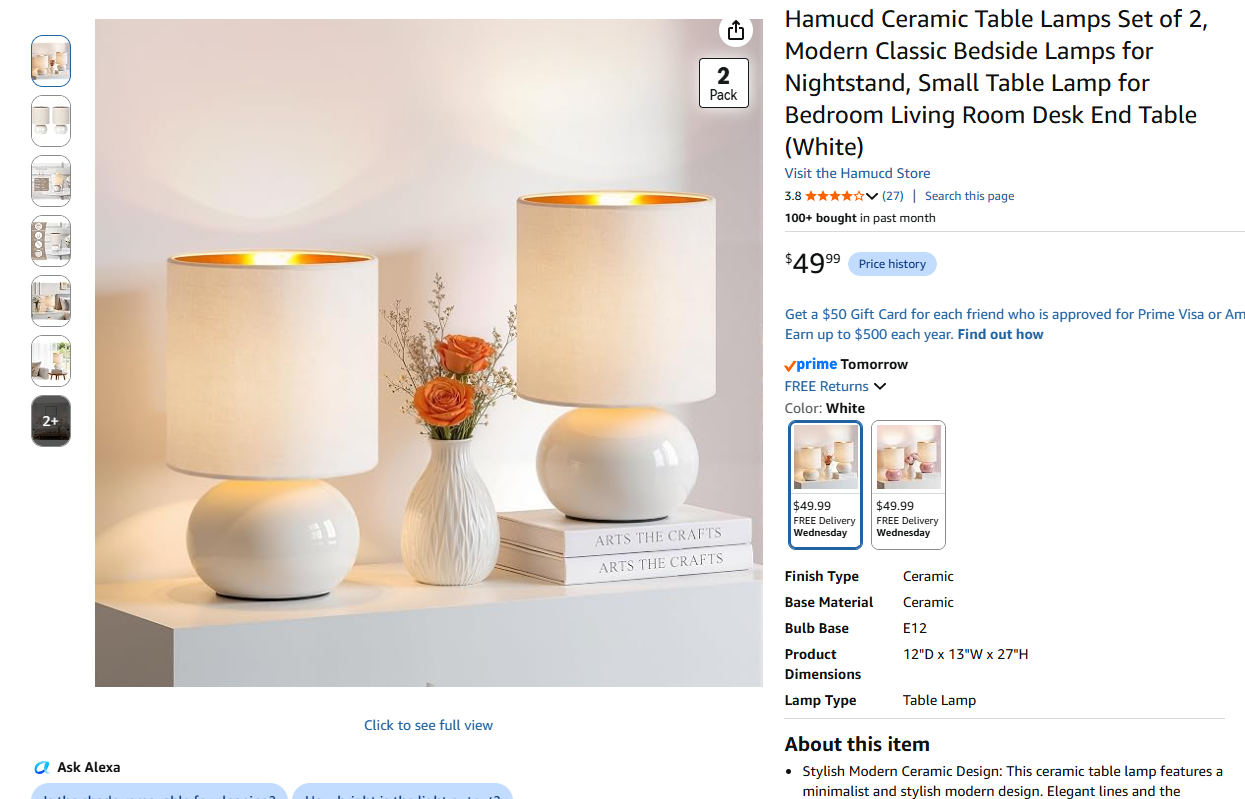 Ceramic Table Lamps Set of 2,