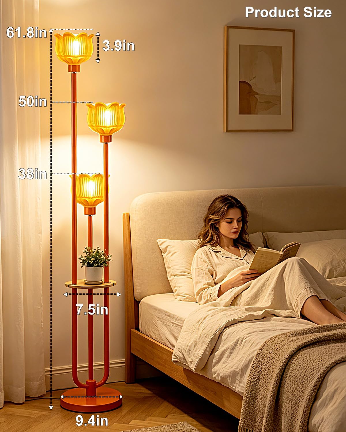Globe Floor Lamp with 3-light with shelf, LED Bulbs