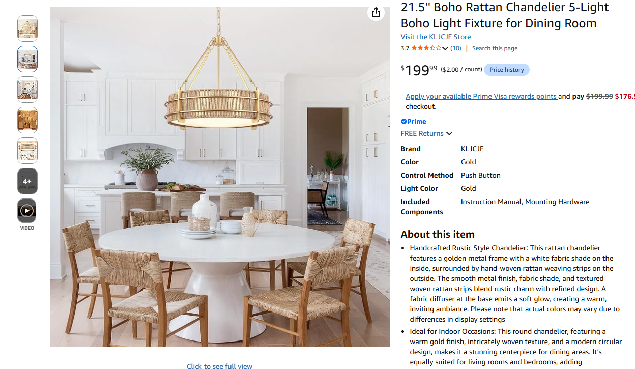 1.5'' Boho Rattan Chandelier 5-Light Boho Light Fixture for Dining Room