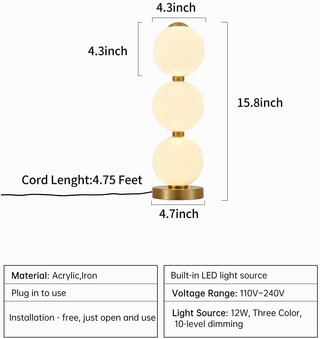 LED Table Lamp, 3 color