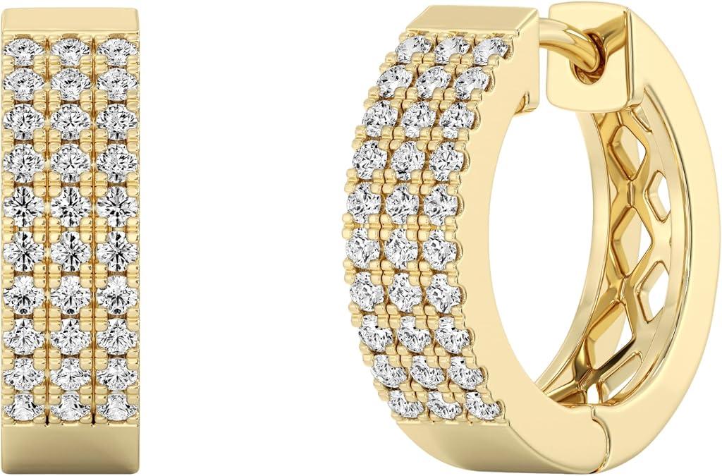 Gilded 1/2 Cttw Diamond Silver Multi-Row Pavé Diamond Huggie Hoop