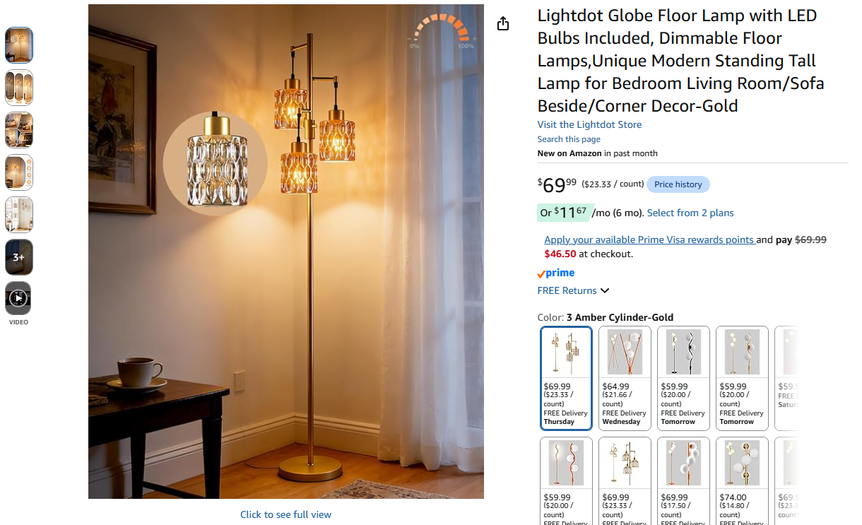 Floor Lamp with LED Bulbs Included, Dimmable