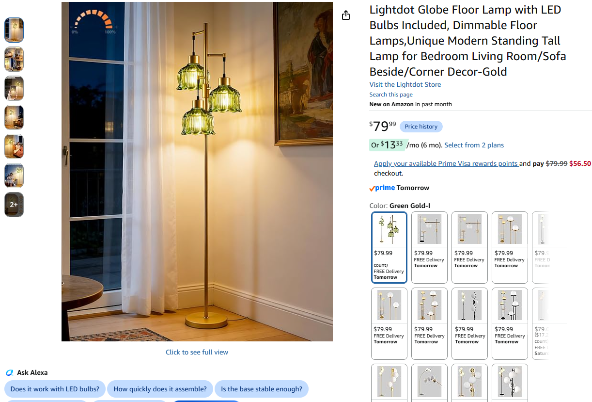 Globe Floor Lamp with LED Bulbs Included,
