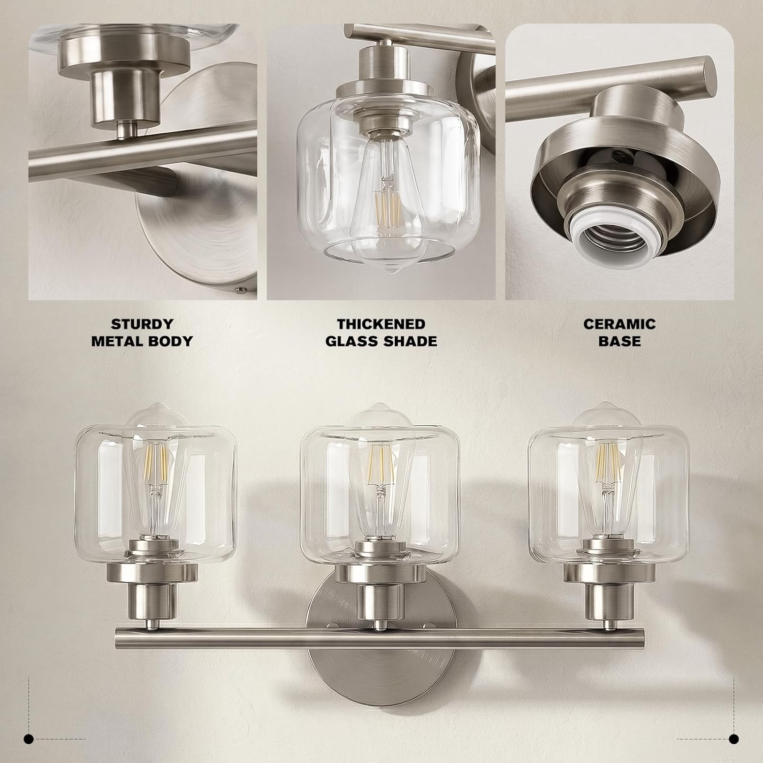 3-Light Nickel Vanity Light